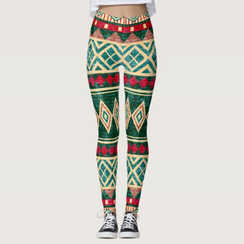 Abstract Geometric African Style Pattern Leggings