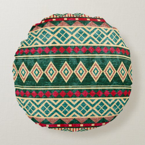 Abstract Geometric African Style Pattern Round Pillow