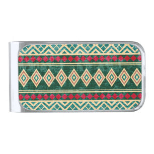 Abstract Geometric African Style Pattern Silver Finish Money Clip
