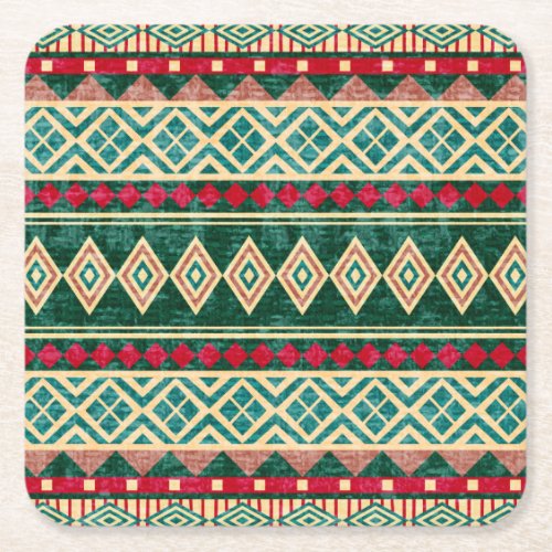 Abstract Geometric African Style Pattern Square Paper Coaster