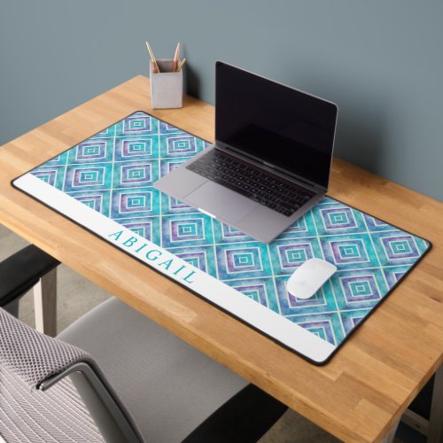 Abstract geometric aqua blue pattern desk mat