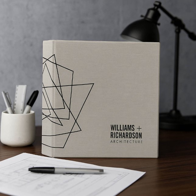 Abstract Geometric Architectural Logo Linen/Black 3 Ring Binder (Creator Uploaded)