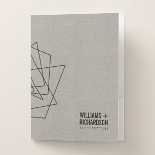 Abstract Geometric Architectural Logo Linen/Black Pocket Folder