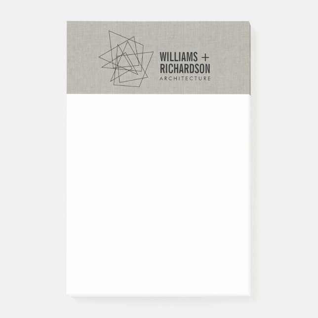 Abstract Geometric Architectural Logo Linen/Black Post-it Notes (Front)
