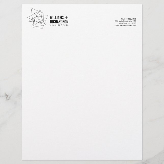 Abstract Geometric Architectural Logo White/Black Letterhead (Front)