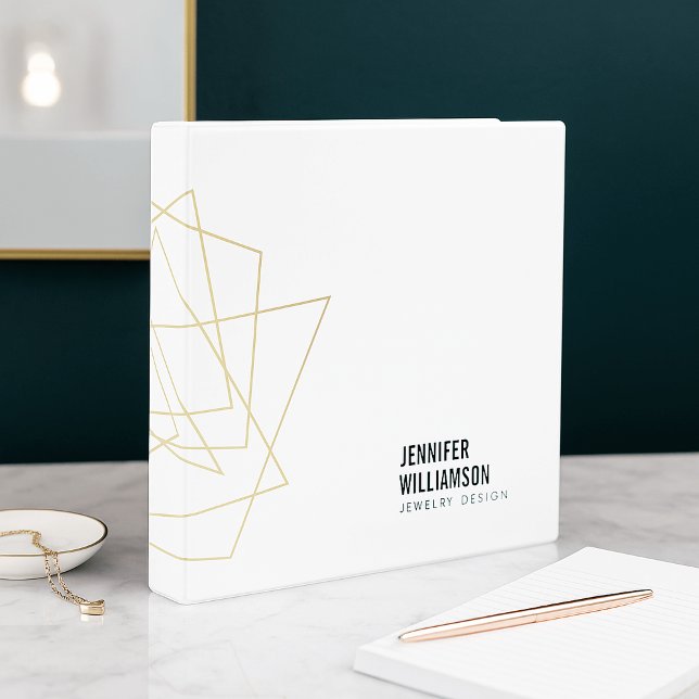 Abstract Geometric Architectural Logo White/Gold 3 Ring Binder (Creator Uploaded)