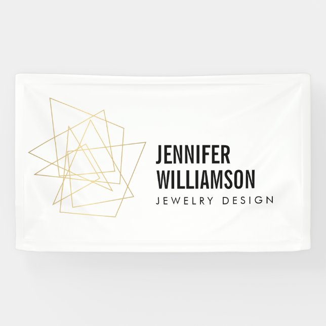 Abstract Geometric Architectural Logo White/Gold Banner (Horizontal)