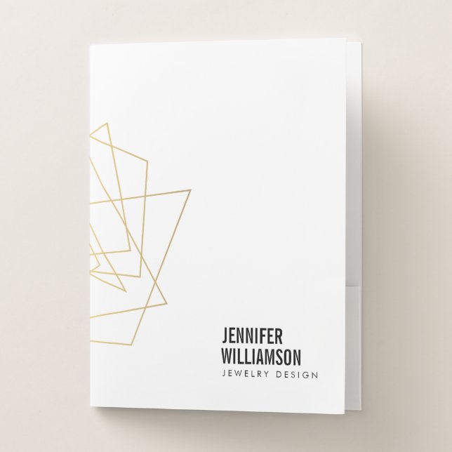 Abstract Geometric Architectural Logo White/Gold Pocket Folder (Front)