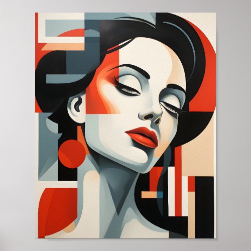 Abstract Geometric Art Cubist Woman Portrait  Poster