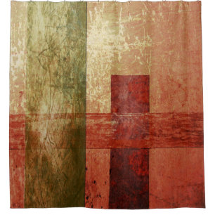 Abstract Geometric Art Grunge Red Orange Green Shower Curtain