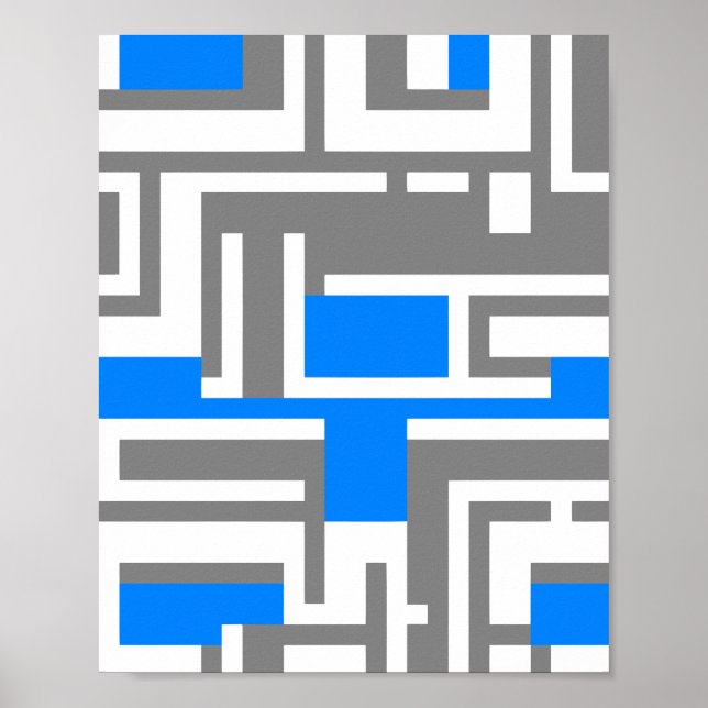 Abstract Geometric Art in Blue, White & Grey Poster (Front)