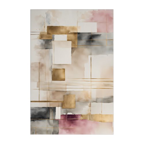 Abstract Geometric Art in Pink Gray and Gold 1
