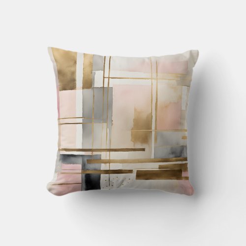 Abstract Geometric Art in Pink Gray and Gold 3 Throw Pillow