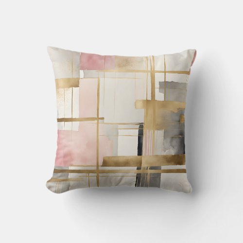 Abstract Geometric Art in Pink Gray and Gold 4  Throw Pillow