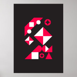 Abstract Geometric Art (Red, Black & White) 39 Poster
