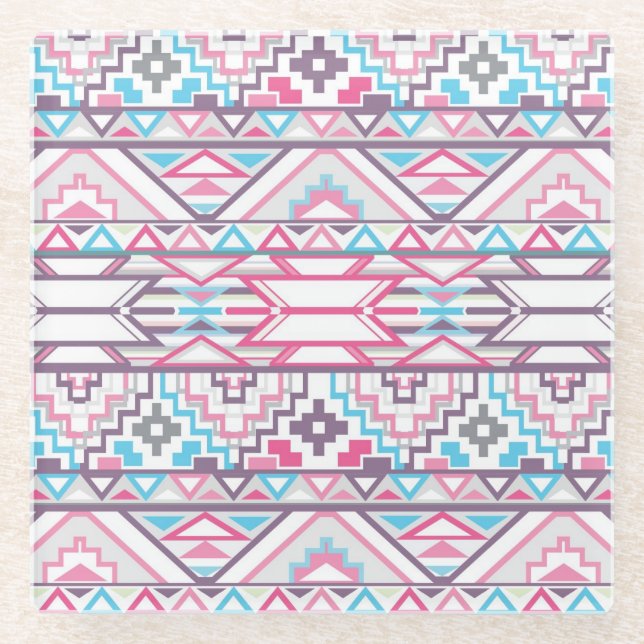 Abstract Geometric Aztec Pattern 3 Glass Coaster (Front)
