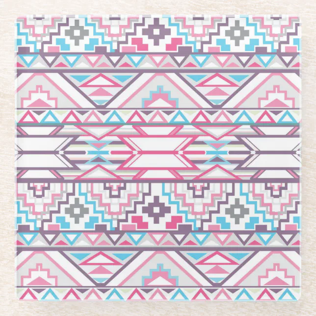 Abstract Geometric Aztec Pattern 3 Glass Coaster | Zazzle