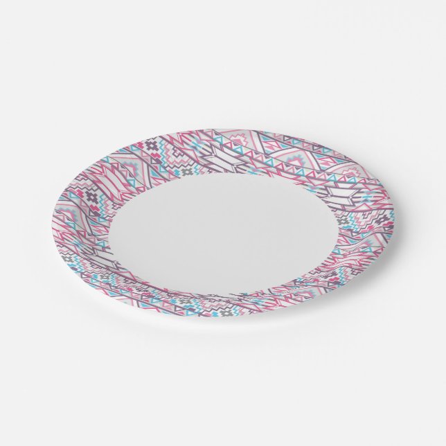 Abstract Geometric Aztec Pattern 3 Paper Plates (Angled)
