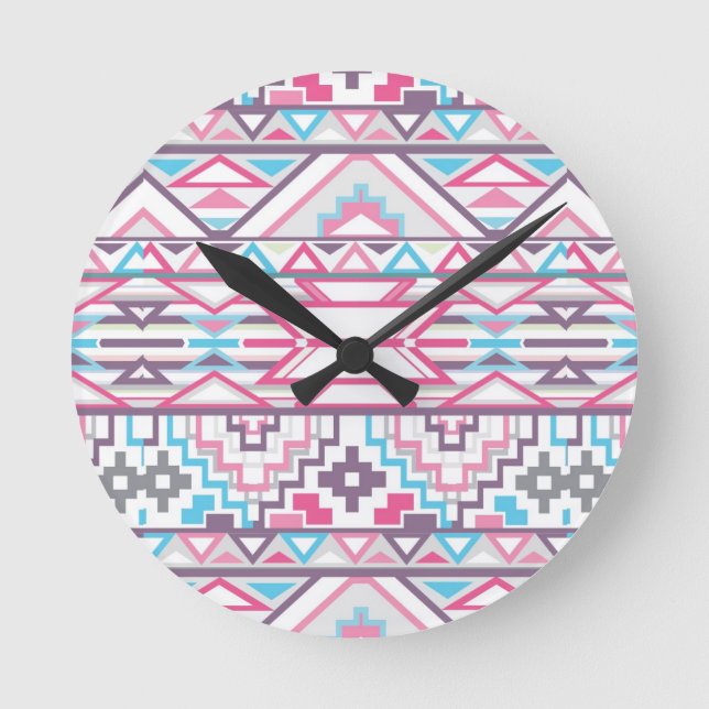 Abstract Geometric Aztec Pattern 3 Round Clock (Front)