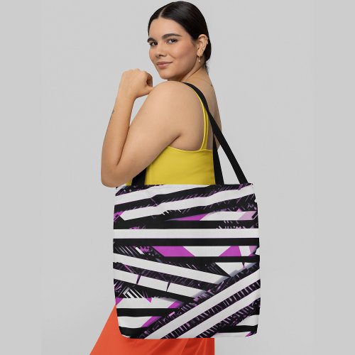 Abstract geometric background intersecting black tote bag