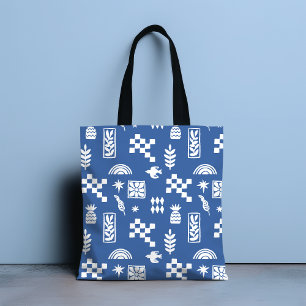 Abstract Geometric Bird Floral Blue Girly Chic Tote Bag