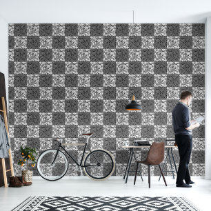 Abstract Geometric Black and White Checkerboard Wallpaper