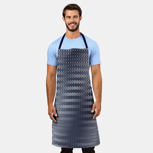 Abstract Geometric Black and White Stripes, Trippy Apron (Worn)