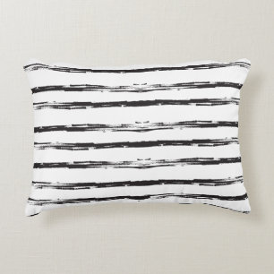 Abstract Geometric Black Brush Grunge Stripes ART Accent Pillow