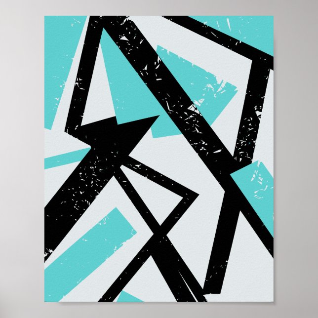 Abstract Geometric Black Lines with Blue Rectangle Poster (Front)