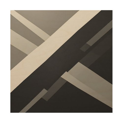 Abstract Geometric Black White Gray Wood Wall Art