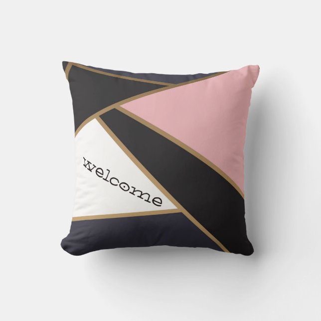 Abstract Geometric Black White Pink Throw Pillow (Front)