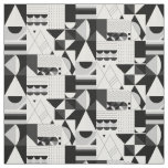 Abstract Geometric Black White Shapes Modern Fabric