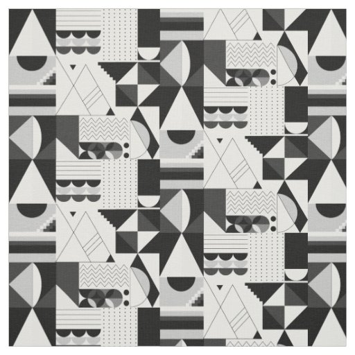 Abstract Geometric Black White Shapes Modern Fabric