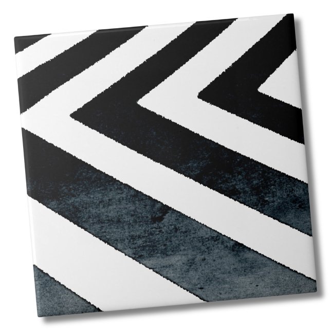 Abstract Geometric Black White Watercolor Ceramic Tile (Abstract Geometric Black White Watercolor Chevron ceramic tile)