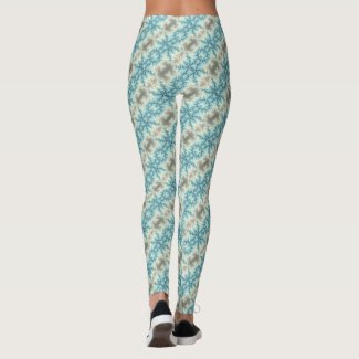 Abstract geometric blue and gray snowflake pattern leggings