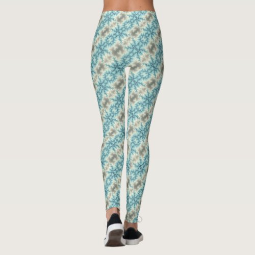 Abstract geometric blue and gray snowflake pattern leggings