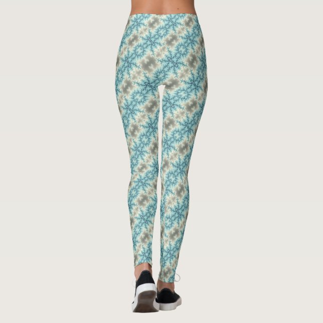 Abstract geometric blue and gray snowflake pattern leggings (Back)