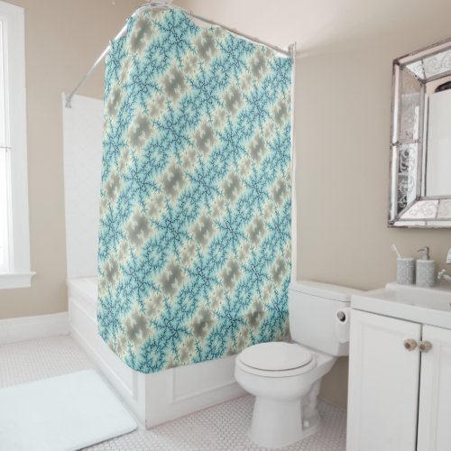 Abstract geometric blue and gray snowflake pattern shower curtain