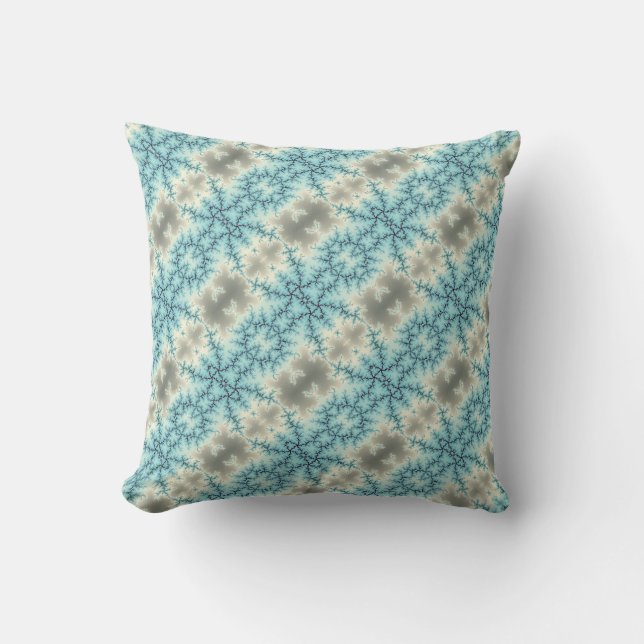 Abstract geometric blue and gray snowflake pattern throw pillow (Front)