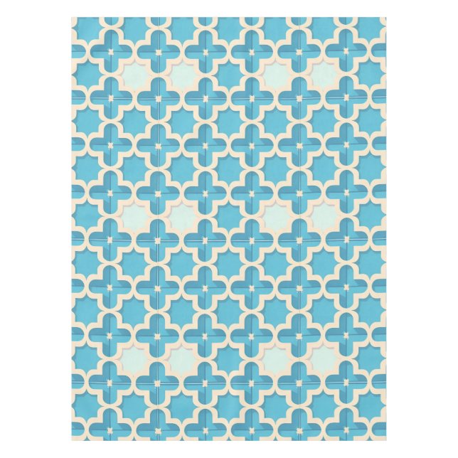 Abstract Geometric Blue and White Pattern Tablecloth (Front)