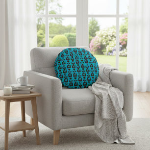Abstract Geometric Blue Floral Round Pillow