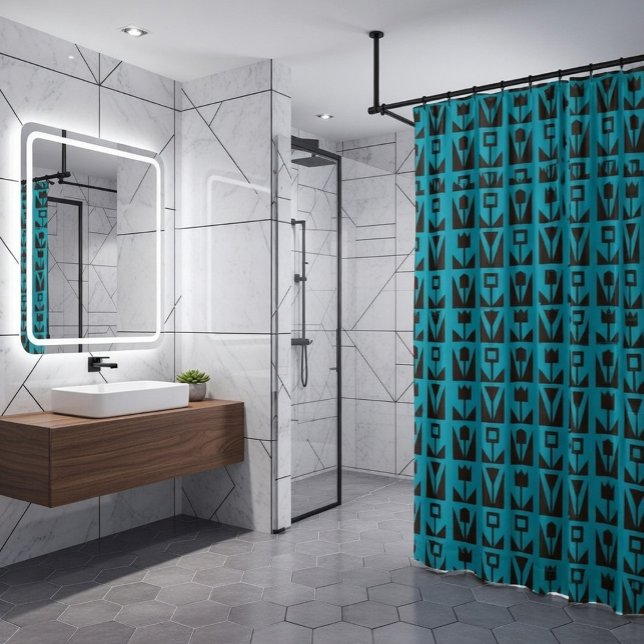 Abstract Geometric Blue Floral  Shower Curtain (Creator Uploaded)