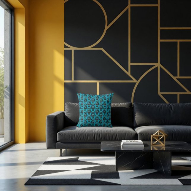 Abstract Geometric Blue Floral  Throw Pillow (Creator Uploaded)