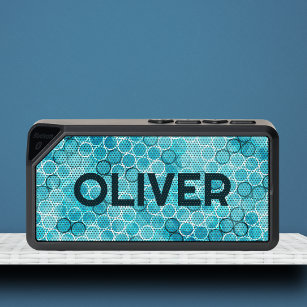 Abstract Geometric Blue Pattern Personalized Name Bluetooth Speaker