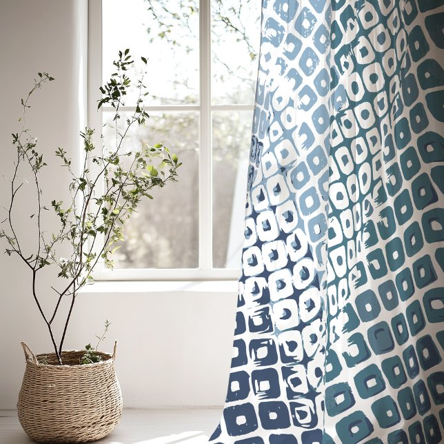 Abstract Geometric Blue White Modern Design Sheer Curtains (Creator Uploaded)