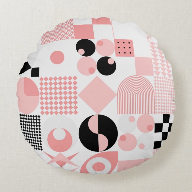 Abstract Geometric: Bright Vintage Shapes Round Pillow (Front)