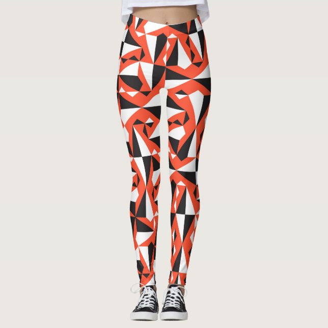 Abstract Geometric Brush: Vintage Pattern Leggings (Front)