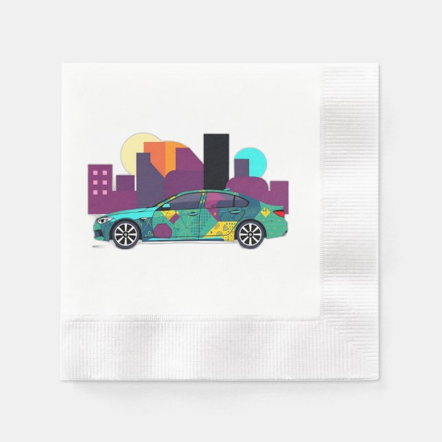 Abstract Geometric Car Illustration Napkins (Front)
