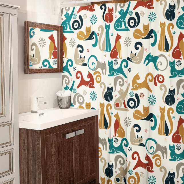 Abstract Geometric Cat Pattern Shower Curtain (Creator Uploaded)