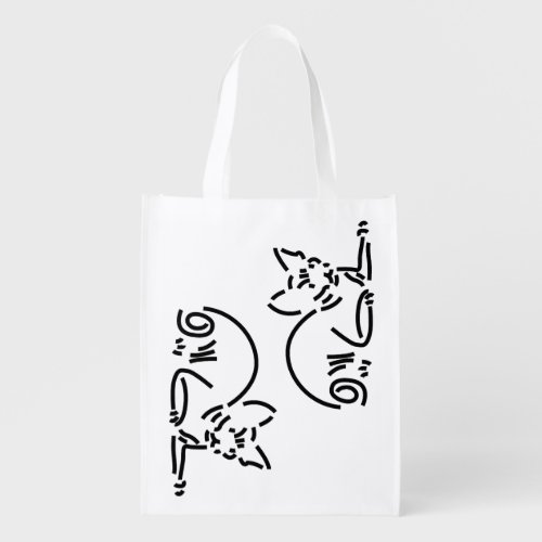 Abstract Geometric Cat | Symbolic Line Constructio Grocery Bag